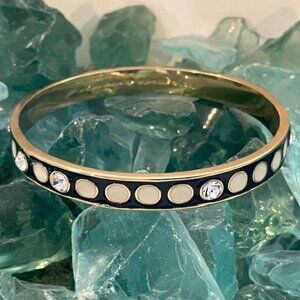 KATE SPADE BANGLE BRACELET BLACK CREAM CLEAR CRYSTALS PREOWNED